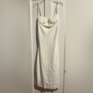 Long, White, Silky, Flowy Bustier Dress